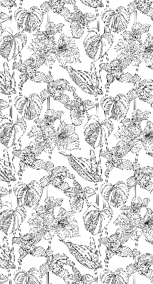 Fabric roller blind with a sketched flowers pattern