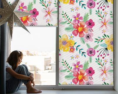 Roller blind for large windows painted flowers pattern