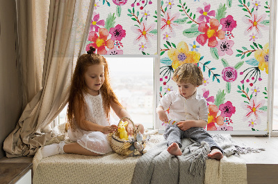 Roller blind for large window Painted flowers