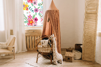Roller blind for large window Painted flowers