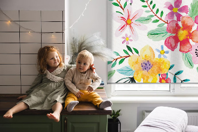 Roller blind for large window Painted flowers