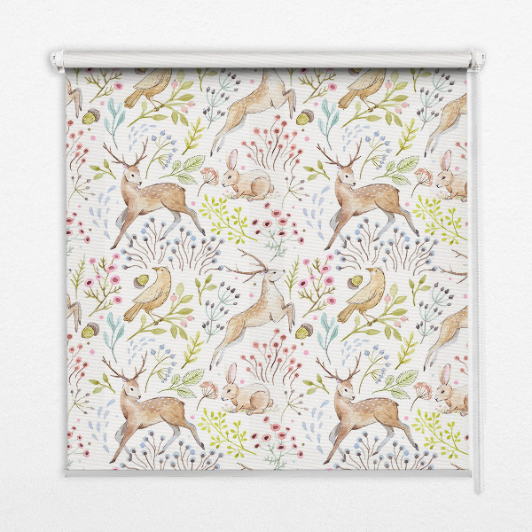 Fabric roller blind Roe deer and deer