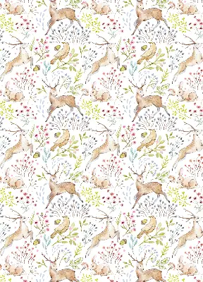 Fabric roller blind with roe deer print