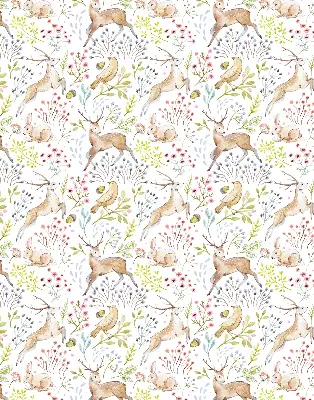 Fabric roller blind with roe deer print