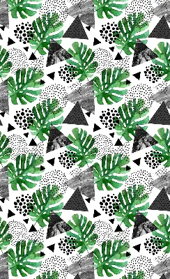 Modern roller blind with leaves, triangles, and dots pattern