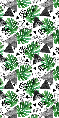 Modern roller blind with leaves, triangles, and dots pattern