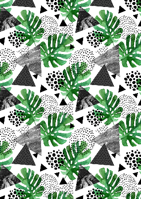 Modern roller blind with leaves, triangles, and dots pattern