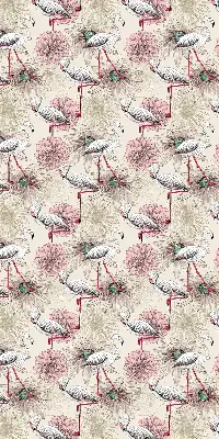 Fabric roller blind with white flamingos pattern