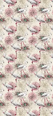 Fabric roller blind with white flamingos pattern