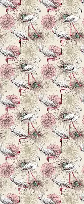 Fabric roller blind with white flamingos pattern