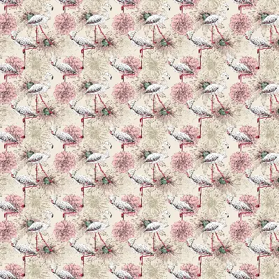 Fabric roller blind with white flamingos pattern