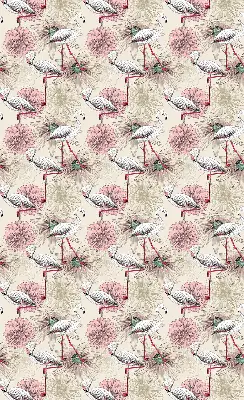 Fabric roller blind with white flamingos pattern