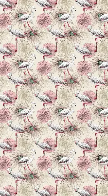 Fabric roller blind with white flamingos pattern