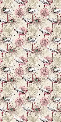 Fabric roller blind with white flamingos pattern