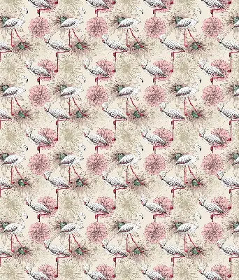 Fabric roller blind with white flamingos pattern