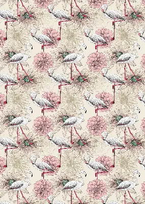 Fabric roller blind with white flamingos pattern