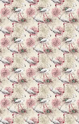 Fabric roller blind with white flamingos pattern