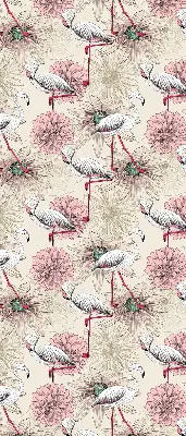 Fabric roller blind with white flamingos pattern
