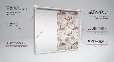 Fabric roller blind with white flamingos pattern