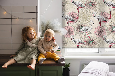 Fabric roller blind White flamingos