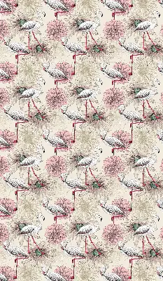 Fabric roller blind with white flamingos pattern