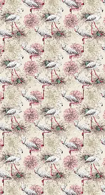 Fabric roller blind with white flamingos pattern