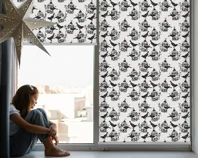 Modern roller blind black ravens print