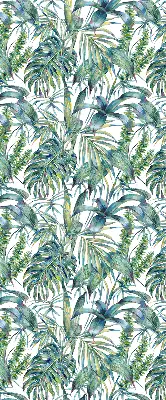 Fabric roller blind with a tropical leaves pattern