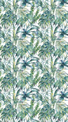 Fabric roller blind with a tropical leaves pattern