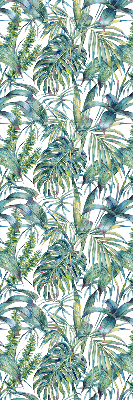 Fabric roller blind with a tropical leaves pattern