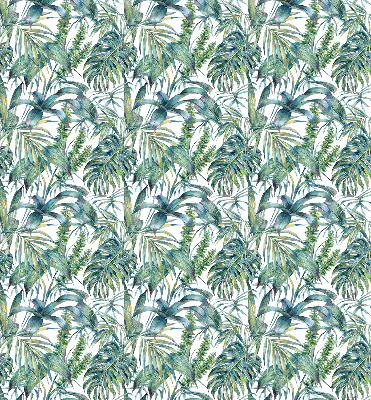 Fabric roller blind with a tropical leaves pattern