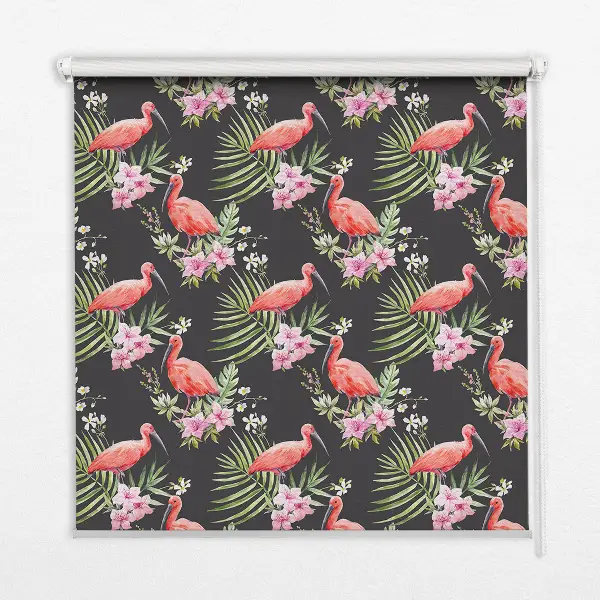 Roller blind for large windows flamingos on plants pattern