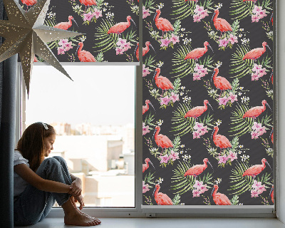 Roller blind for large window Flamingos on plants