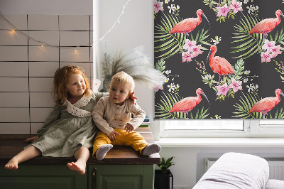 Roller blind for large window Flamingos on plants