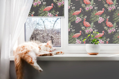 Roller blind for large window Flamingos on plants