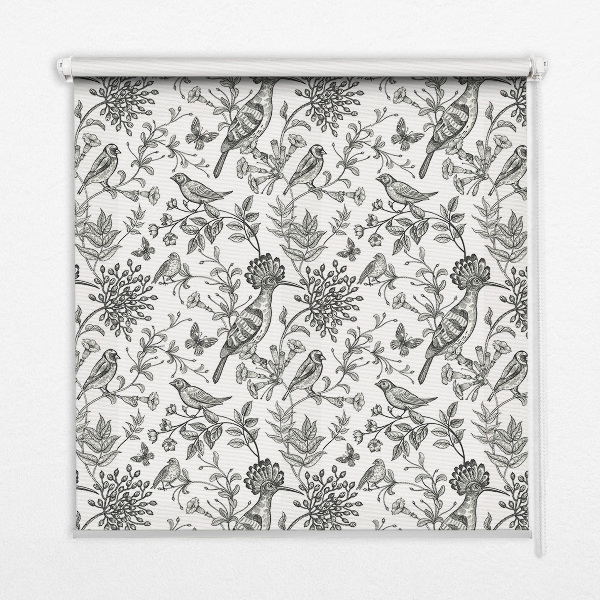 Fabric roller blind Drawn birds and plants