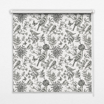 Fabric roller blind Drawn birds and plants