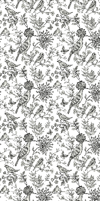 Fabric roller blind with a drawn birds and plants pattern