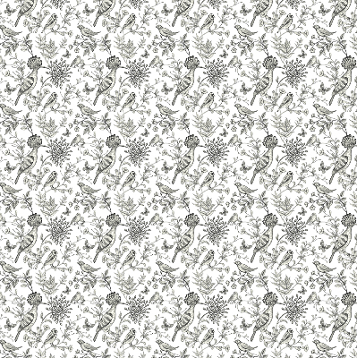 Fabric roller blind Drawn birds and plants