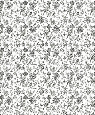 Fabric roller blind with a drawn birds and plants pattern