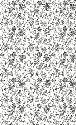 Fabric roller blind with a drawn birds and plants pattern