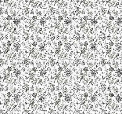Fabric roller blind with a drawn birds and plants pattern