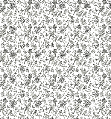 Fabric roller blind with a drawn birds and plants pattern