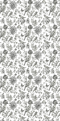Fabric roller blind with a drawn birds and plants pattern