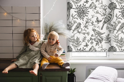 Fabric roller blind Drawn birds and plants
