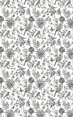 Fabric roller blind with a drawn birds and plants pattern