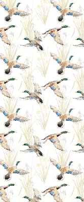 Fabric roller blind with a flying ducks pattern