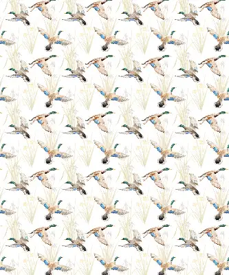 Fabric roller blind with a flying ducks pattern
