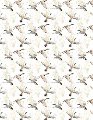 Fabric roller blind with a flying ducks pattern