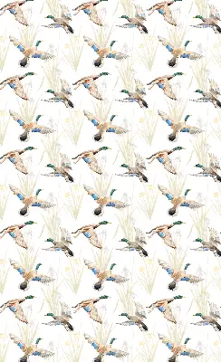 Fabric roller blind with a flying ducks pattern